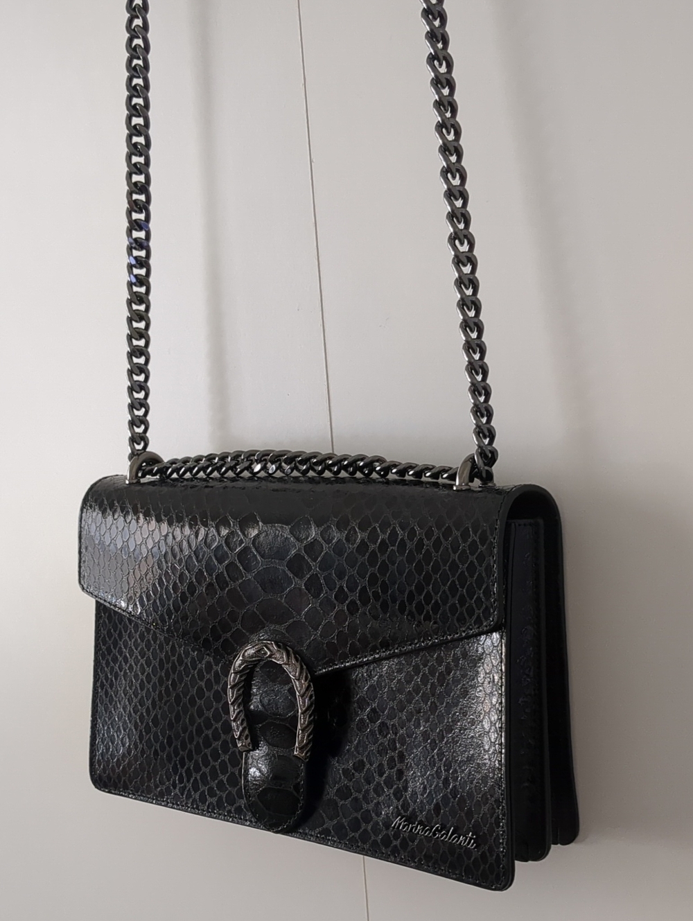 NWOT  Marina Galanti Black Faux Python Embossed Chain Bag